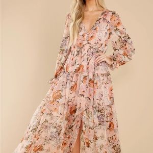 Peach Floral Print Maxi Dress-size L